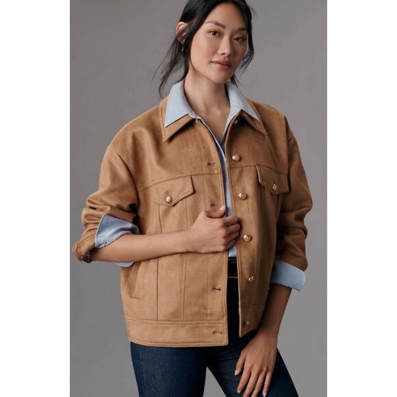 Maeve Jackets & Blazers - Maeve Faux Suede Trucker Jacket Camel Brown Size M Anthropologie